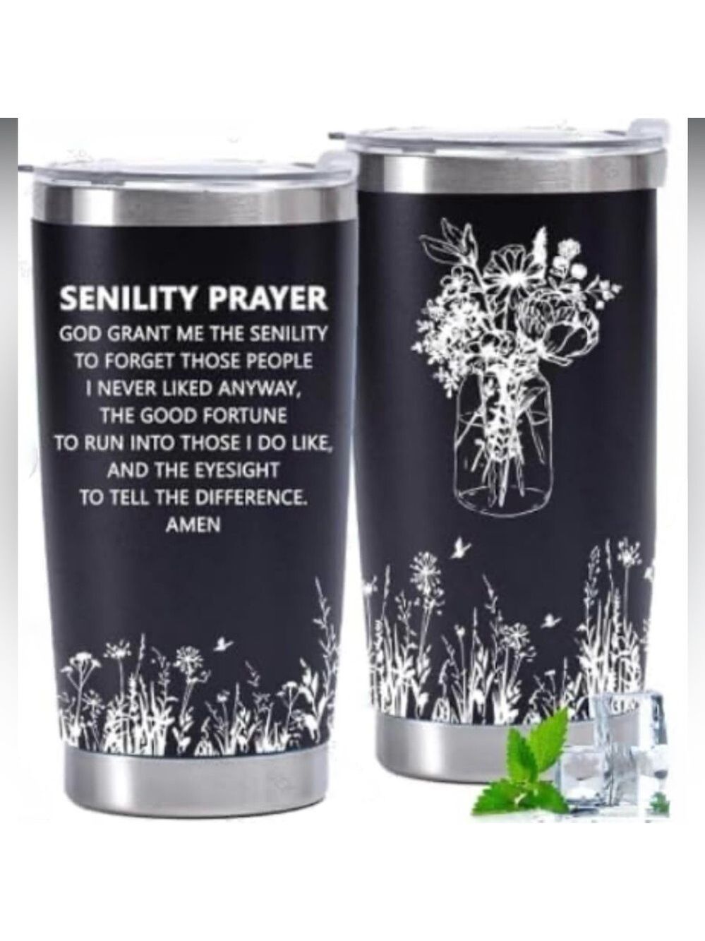"Senility Prayer" Funny 20oz Tumbler Floral Insulated Stainless Steel Mug